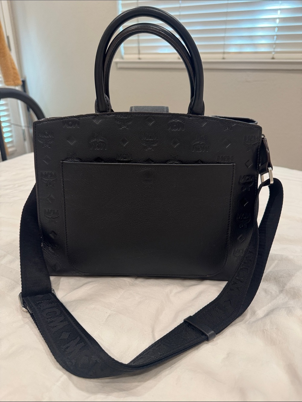 MCM Black Logo Leather Tote with Top Handles and shoulder strap - Picture 2 of 6
